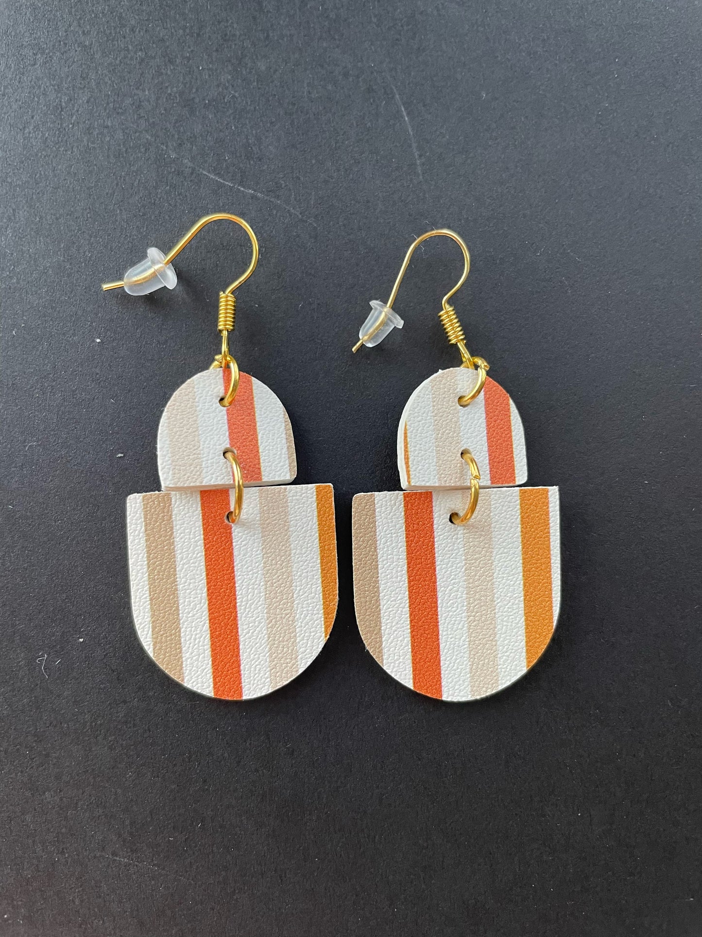 Neutral Stripe Faux Leather Earrings