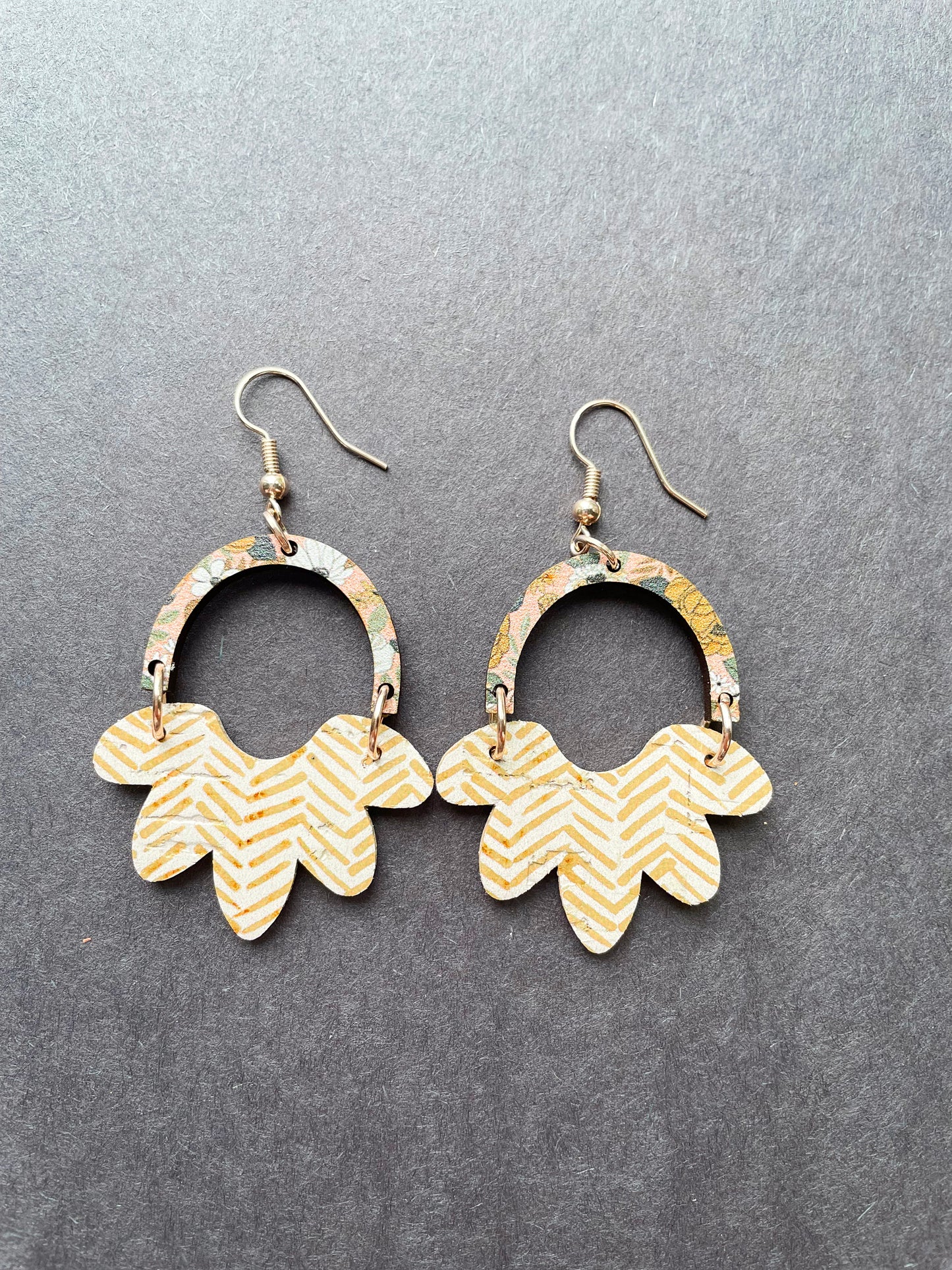 Chevron Striped Leather & Wood Earrings