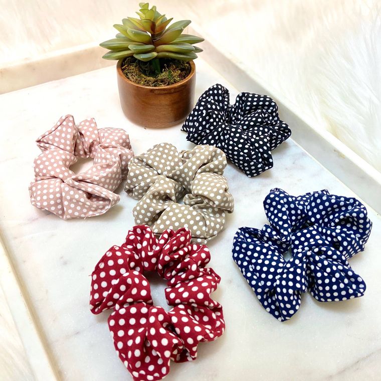 Antique White polka dot scrunchie