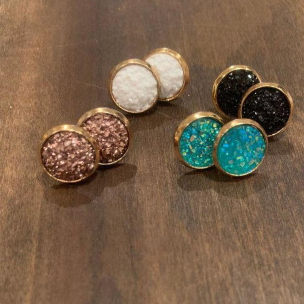 Dark Olive Green druzy stud earrings