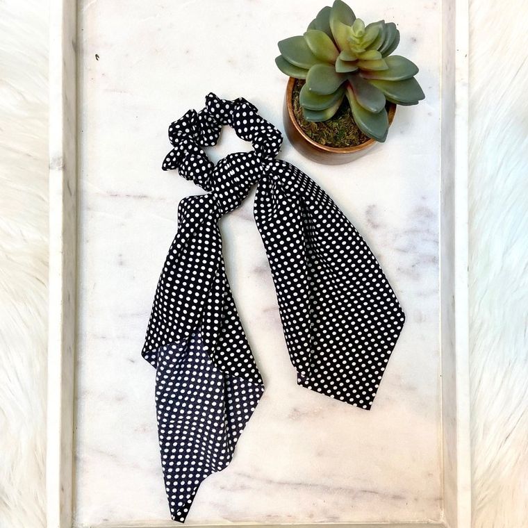 Black polka dot hair scarf