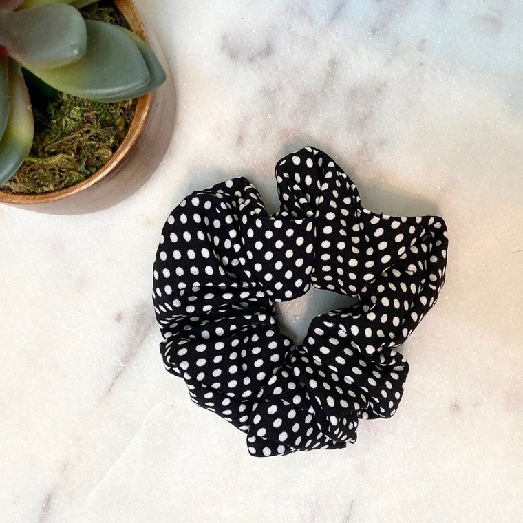 Black polka dot scrunchie