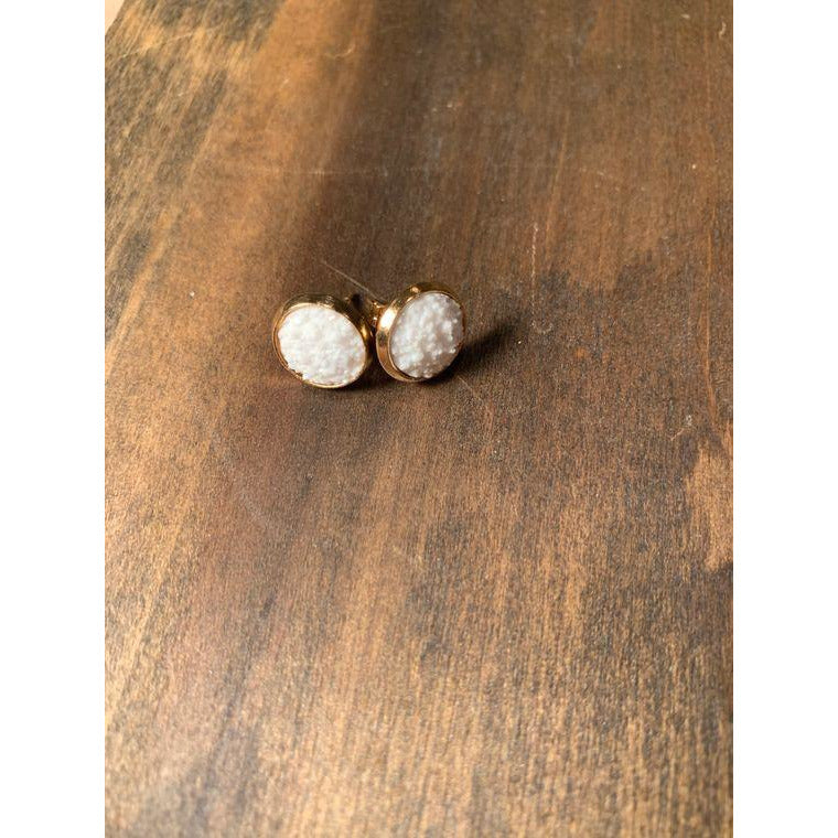 Snow druzy stud earrings