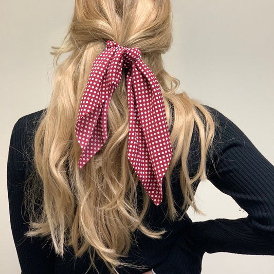 Gray polka dot hair scarf